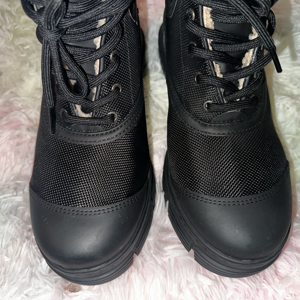 New GANNI Black Recycled Mixed Lace-Up Boots Size 37 - Picture 5 of 9